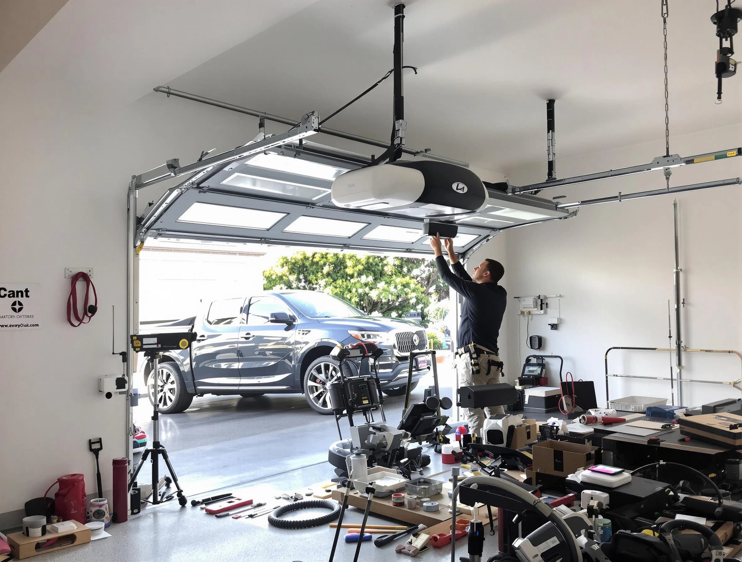 Brandermill Garage Door Repair specialist installing smart garage door opener system in Brandermill home