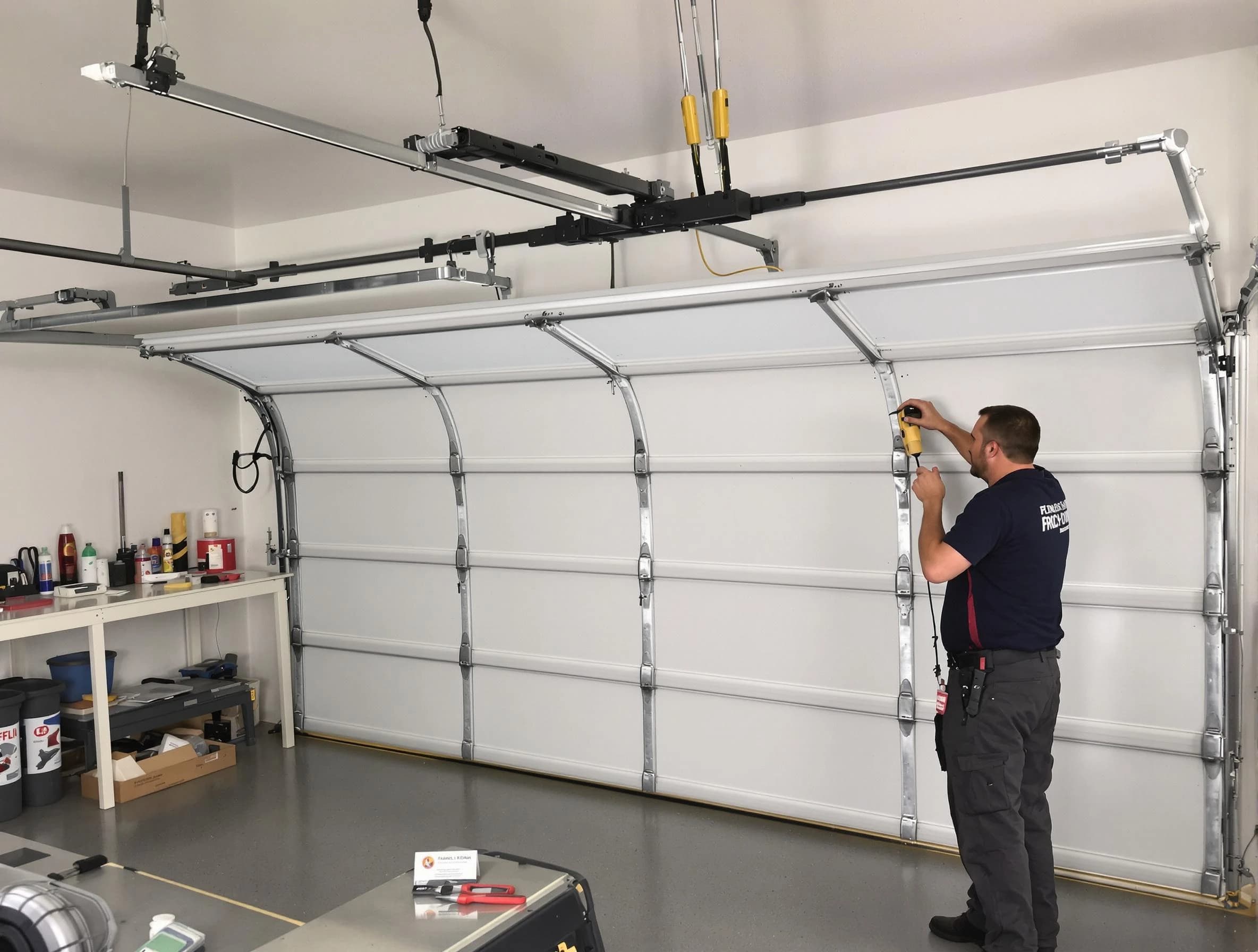 Brandermill Garage Door Repair certified technician performing overhead door system repair in Brandermill