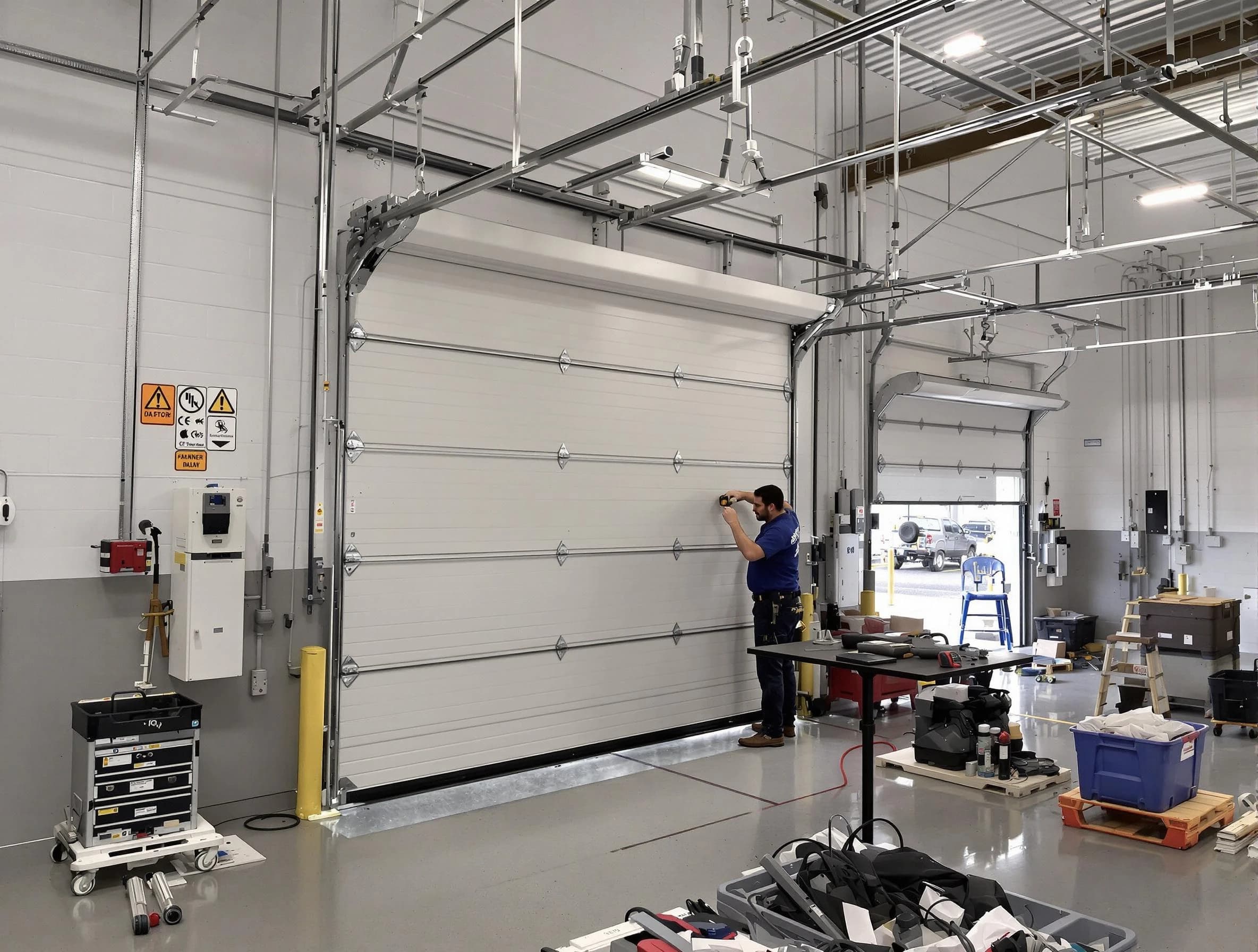 Commercial garage door repair being performed by Brandermill Garage Door Repair expert in Brandermill