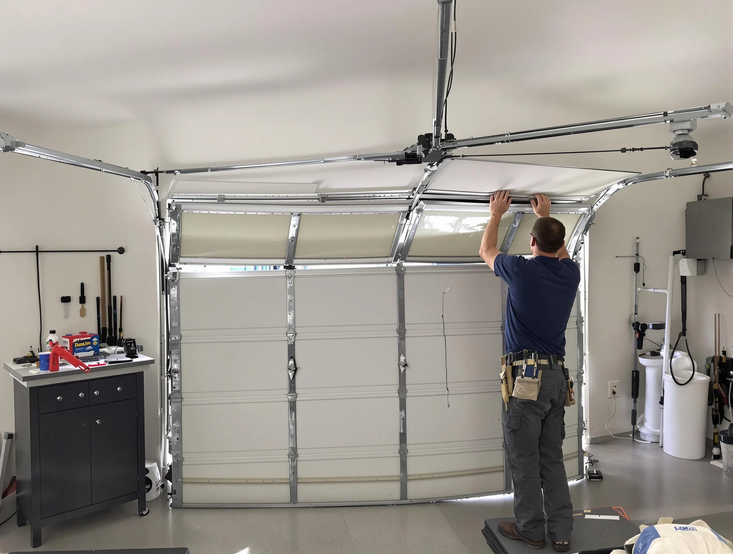 Brandermill Garage Door Repair specialist performing precise section replacement on Brandermill garage door